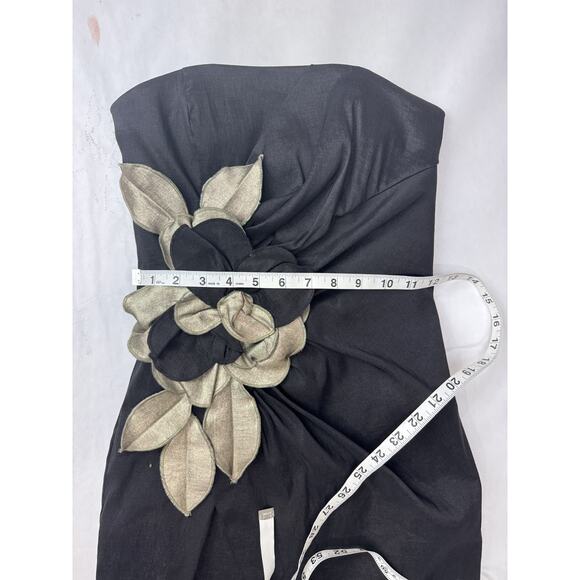Vintage Cache Black Strapless Mini Dress Gold Floral Detail Party Cocktail Sz 4 - Picture 4 of 9